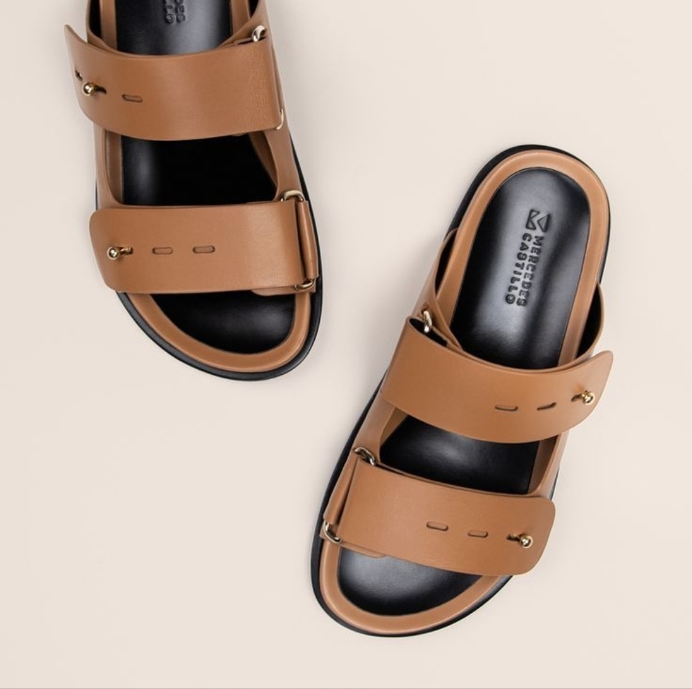 Mercedes Castillo Samira Adjustable Double Band Leather Slides - Picture 2 of 9